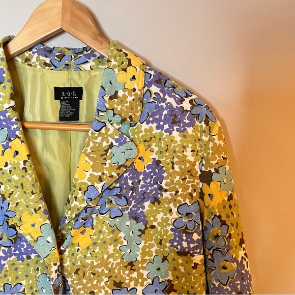 VINTAGE | 90s/Y2K colorful floral print linen cropped blazer jacket - Picture 3 of 10